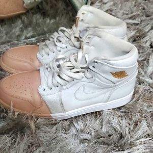Air Jordan 1 sneaker , cream and white Leather with suede